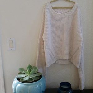 Cream long sleeve sweater with neon color thread